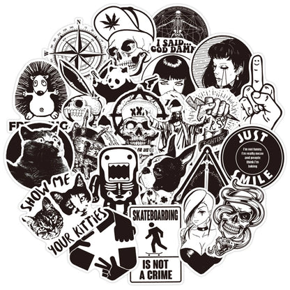 100 pieces of cartoon black and white cool punk graffiti stickers, personalized, fashionable and creative DIY beautiful and trendy decorative decal toys, skateboards, refrigerators, suitcases, laptops, popular stickers