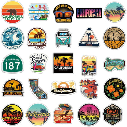 50pcs California Travel Animal Personality Pattern Graffiti Sticker Luggage Laptop Ipad Gift Skateboard Sticker