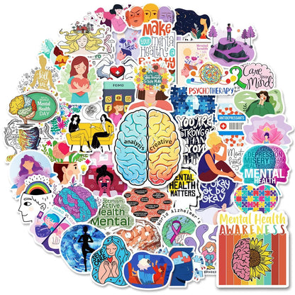 50PCS Cartoon Mental Health Graffiti Waterproof Stickers Personalized Creative Decoration Fashion CupGuitarHelmet