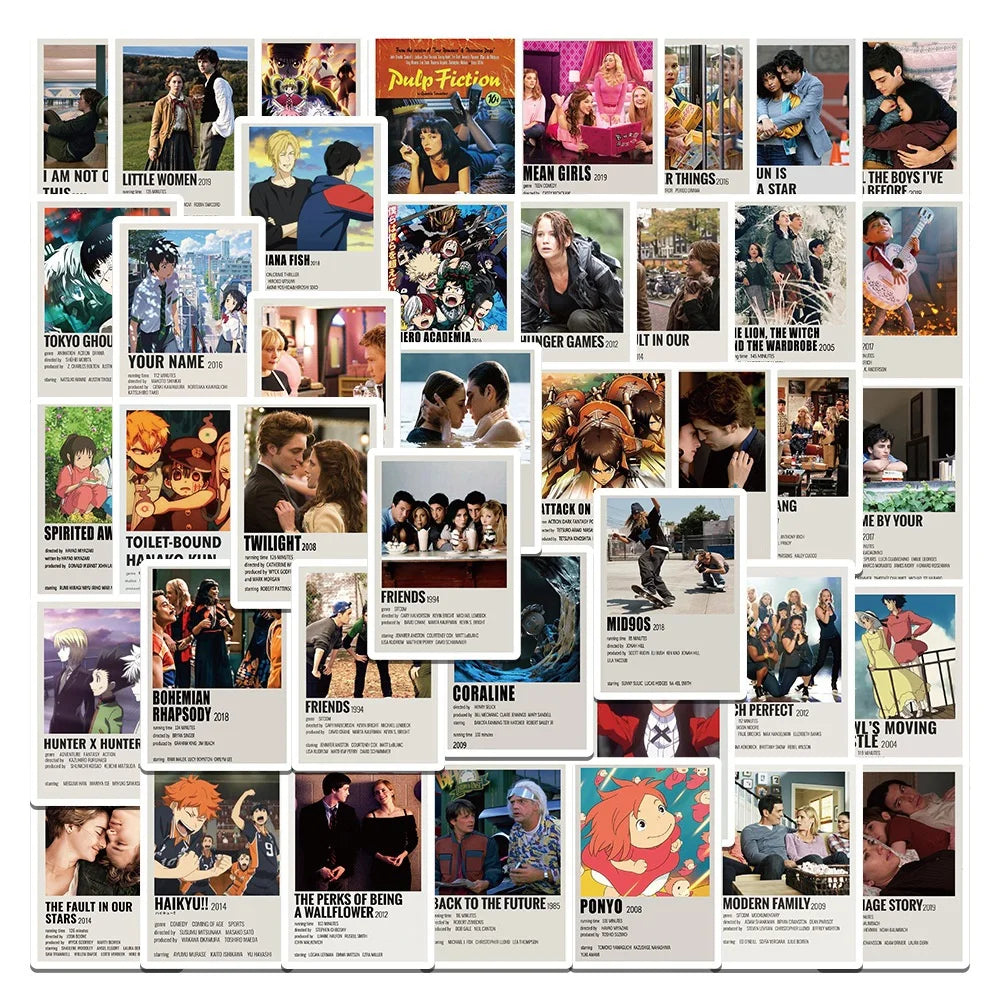 51pieces of classic anime, American TV series and movie graffiti stickers, personalized, fashionable, creative and trendy DIY exquisite decorative stickers, refrigerator, toy, skateboard, guitar, water cup and popular stickers