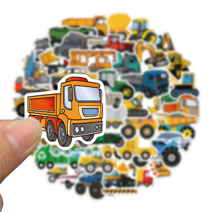 50PCS Construction Site Doodle Stickers, Cute Cartoon Truck & Vehicle Decals for Kids, Boys Room, and Imaginative Play