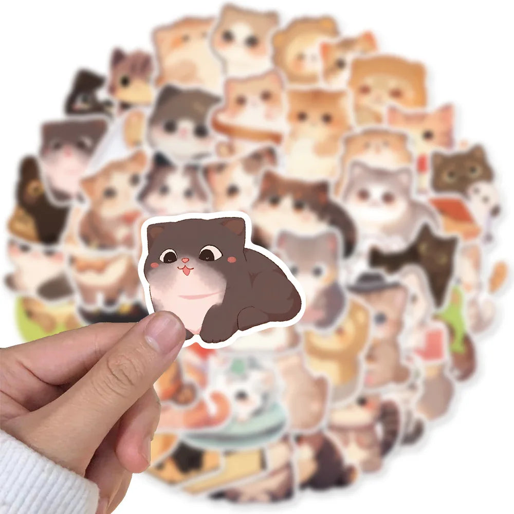 50PCS Cute Cartoon Cat Animal Doodle Stickers Exquisite Fashionable DIY Decorative Stickers for Notebooks Perfect for Suitcases, Laptops, Guitars, Chairs, Helmets, and Stationery Boxes