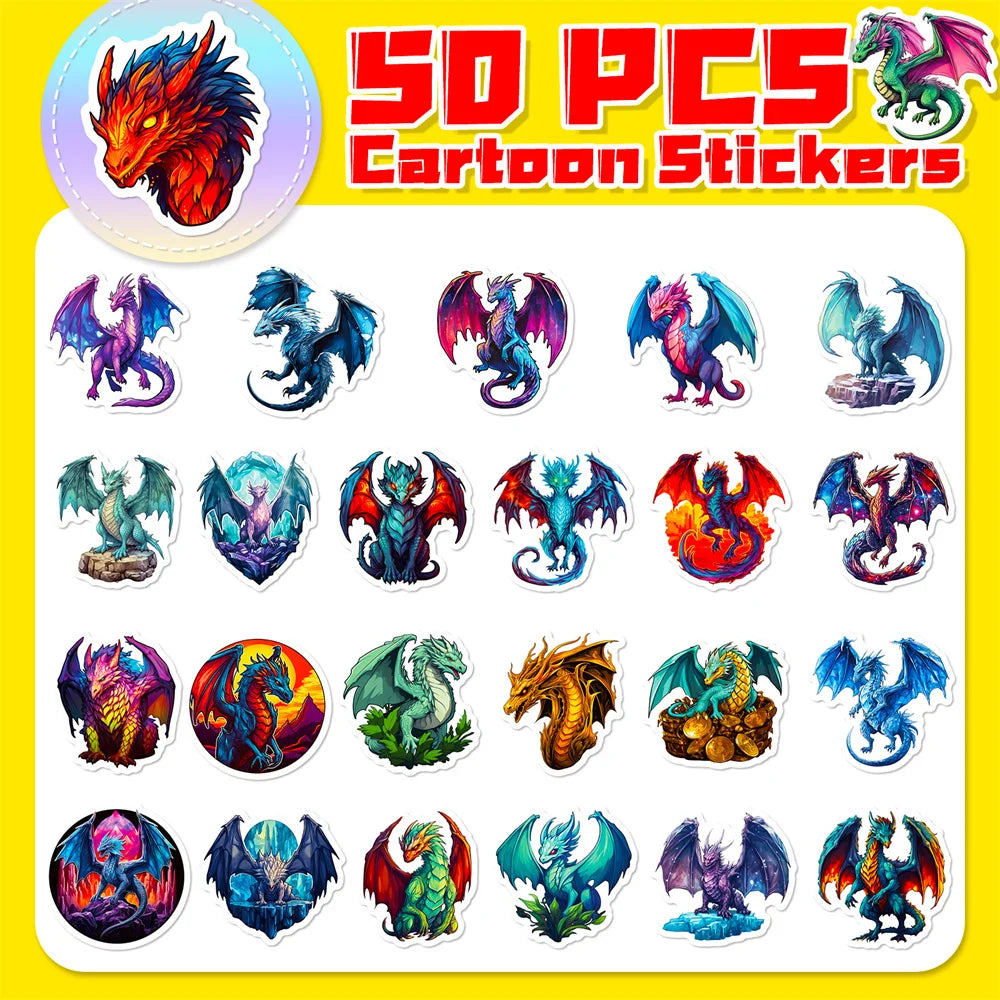 50PCS Cool Fire Dragon Stickers - Mythical Creature Decals for Gaming Laptops, Water Bottles, Notebooks & Fantasy Gamer Gifts