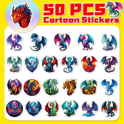 50PCS Cool Fire Dragon Stickers - Mythical Creature Decals for Gaming Laptops, Water Bottles, Notebooks & Fantasy Gamer Gifts