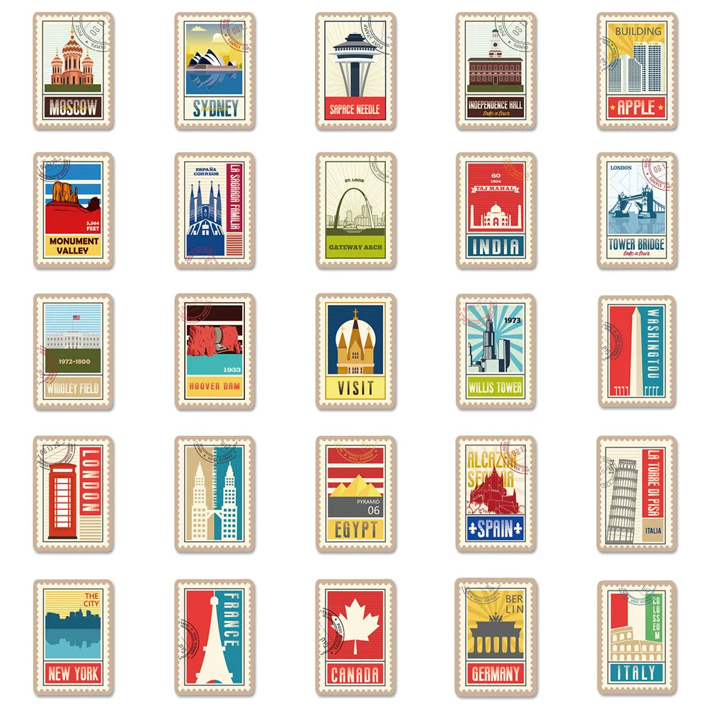 100PCS World Landmark Personalized Sticker Waterproof City Map Creative Notebook Mobile Phone Graffiti Skateboard