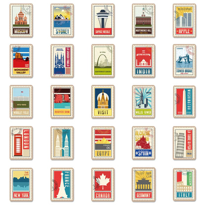 100PCS World Landmark Personalized Sticker Waterproof City Map Creative Notebook Mobile Phone Graffiti Skateboard
