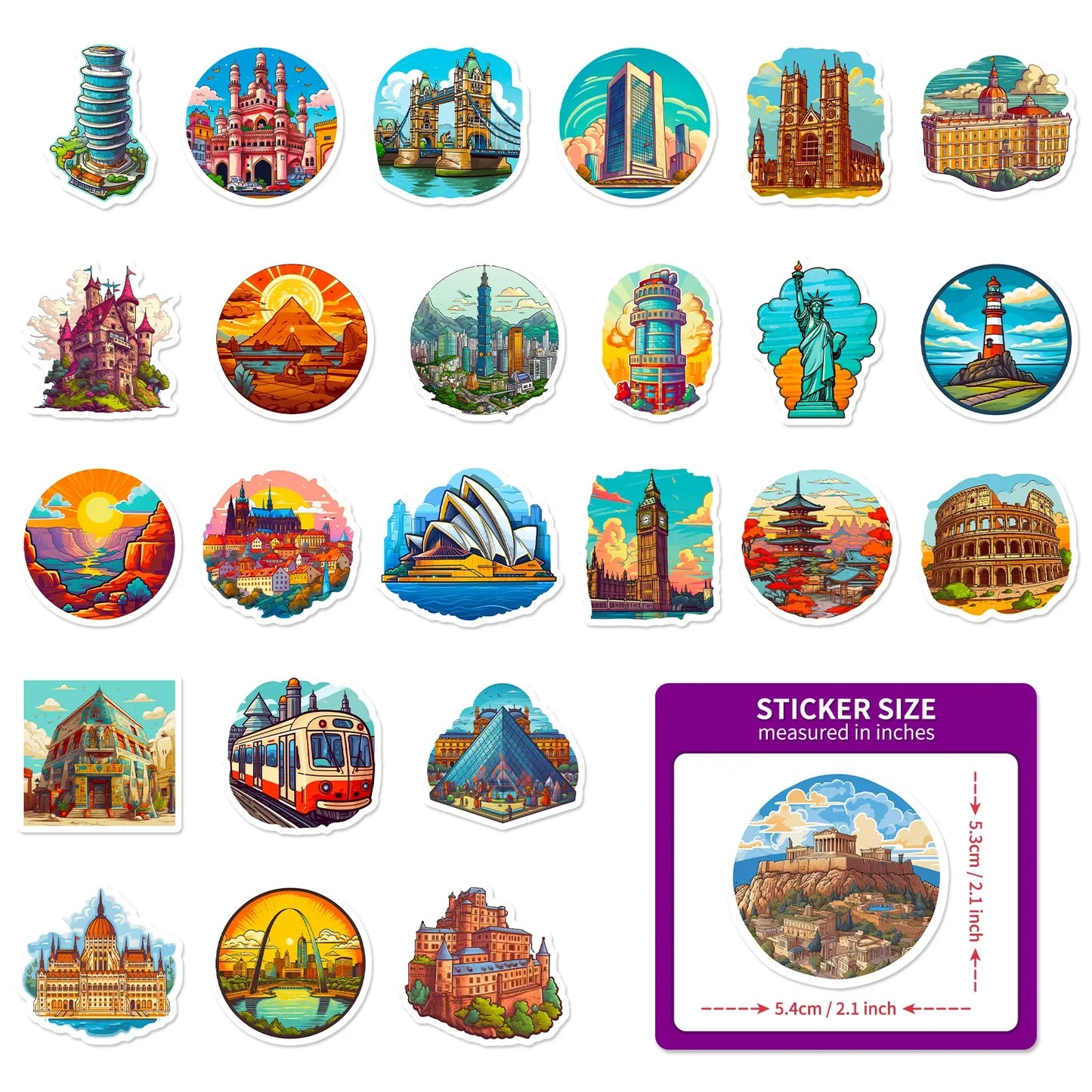 50PCS New Popular World Building Stickers Pack Skateboard Guitar Decoration DIY Suitcase Helmet Waterproof Decal