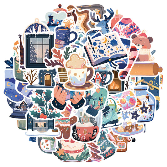 50PCS Hibernation Psychology Stickers - Seasonal Retreat Decals for Energy Conservation Logs, Social Cocooning Trackers & Introvert Wintering Systems