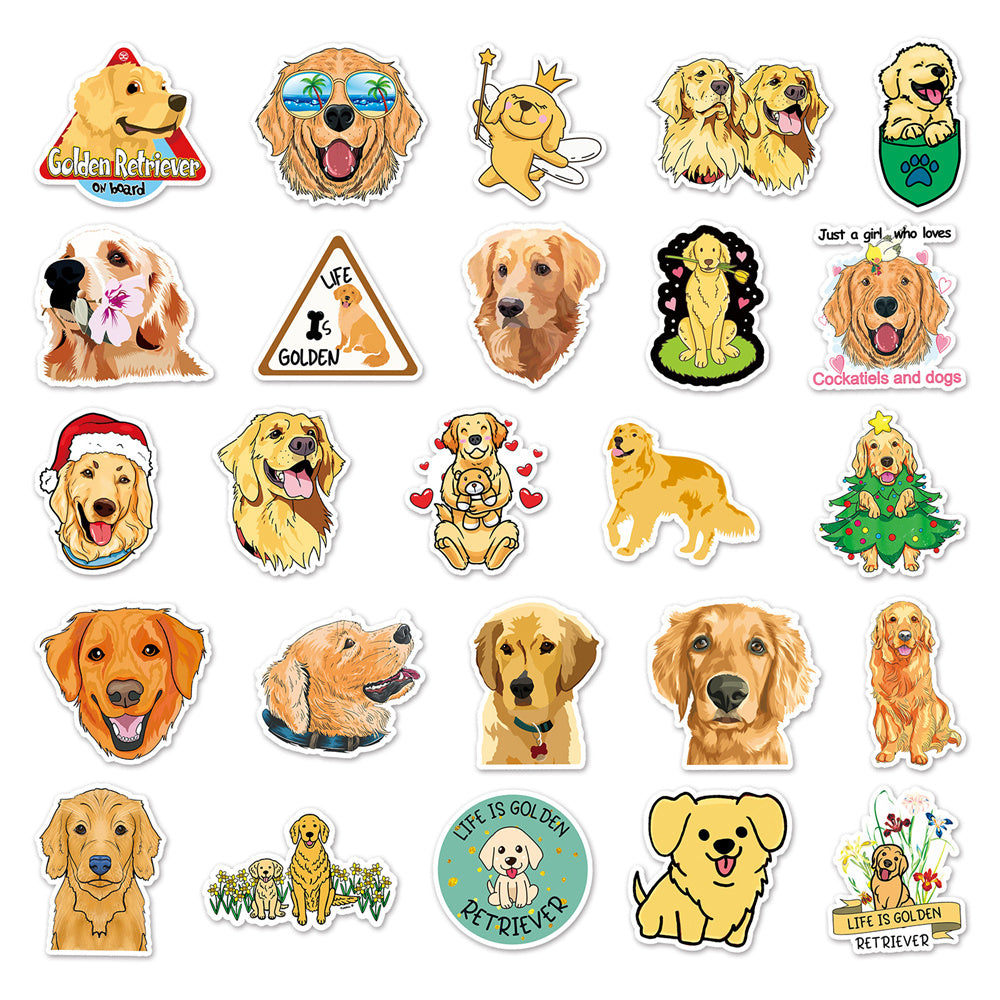50PCS Golden Retriever Doodle Stickers, Sunny & Friendly Cartoon Dog Decals for Pet Lovers and Happy Vibes