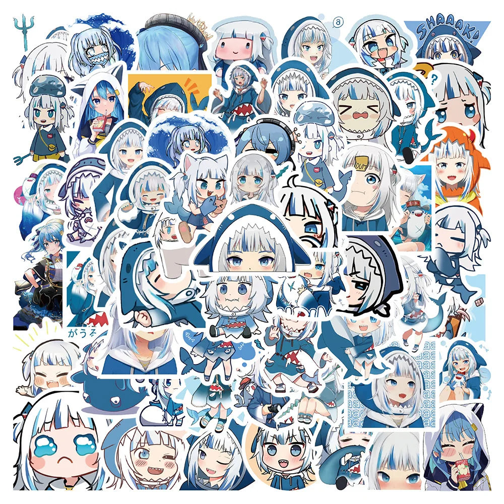 60PCS cartoon cute Red Cliff Singing, Gula Blue Shark Girl emoji, animated doodle stickers, personalized, fashionable and creative DIY exquisite decorative stickers, luggage toys, laptops, ipads, guitars, skateboards, popular stickers