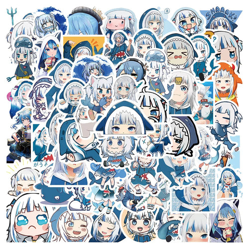 60PCS cartoon cute Red Cliff Singing, Gula Blue Shark Girl emoji, animated doodle stickers, personalized, fashionable and creative DIY exquisite decorative stickers, luggage toys, laptops, ipads, guitars, skateboards, popular stickers