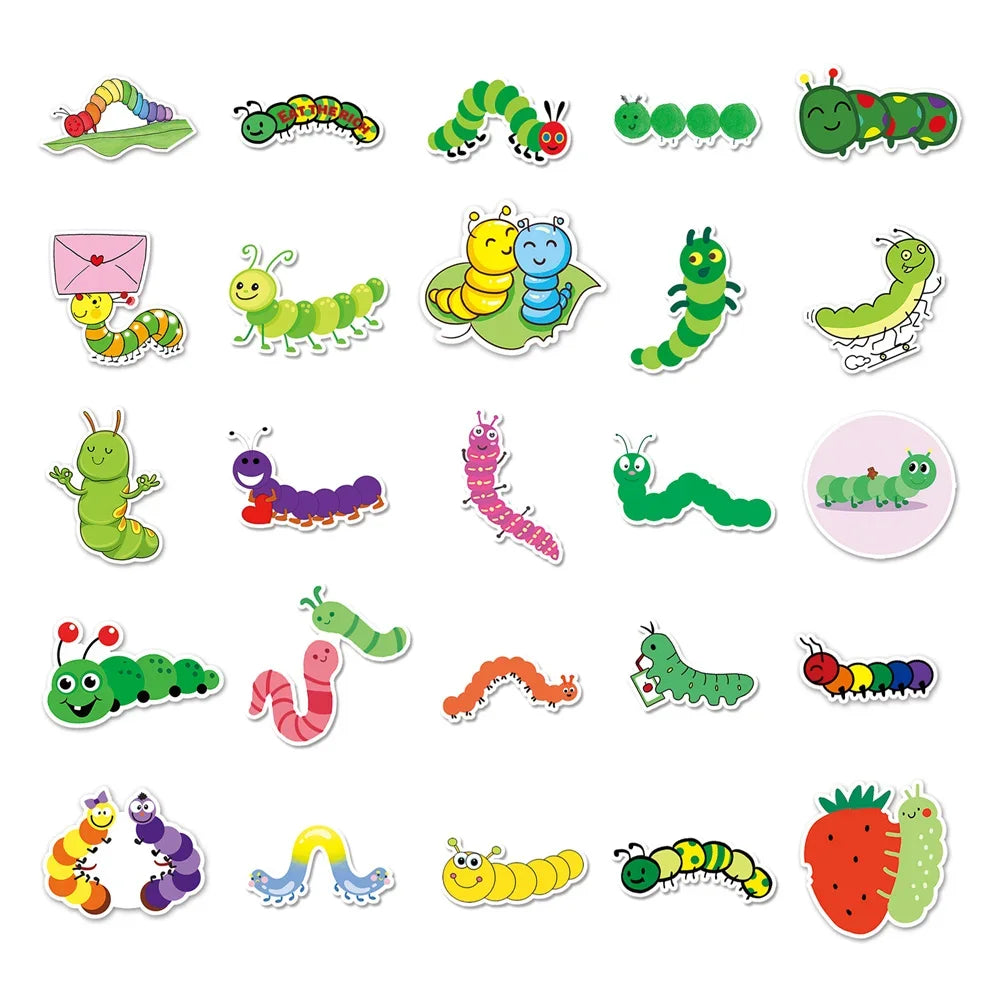 50PCS Cartoon Caterpillar Graffiti Waterproof Sticker Personality Creative Water Cup Refrigerator Guitar Helmet