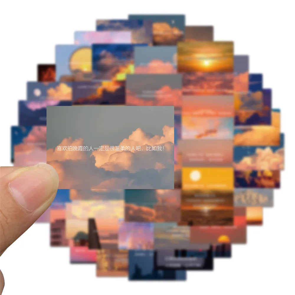 55PCS of gentle sunset text graffiti stickers, personalized creative and fashionable DIY exquisite decorative stickers, guitar table, skateboard helmet, refrigerator, popular decal toys