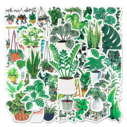 50PCS Cartoon Green Plants Ins Wind Decorative Plant Graffiti Stickers Luggage Tablet Car Creative Stickers