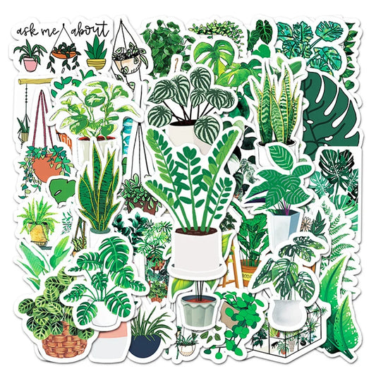 50PCS Cartoon Green Plants Ins Wind Decorative Plant Graffiti Stickers Luggage Tablet Car Creative Stickers