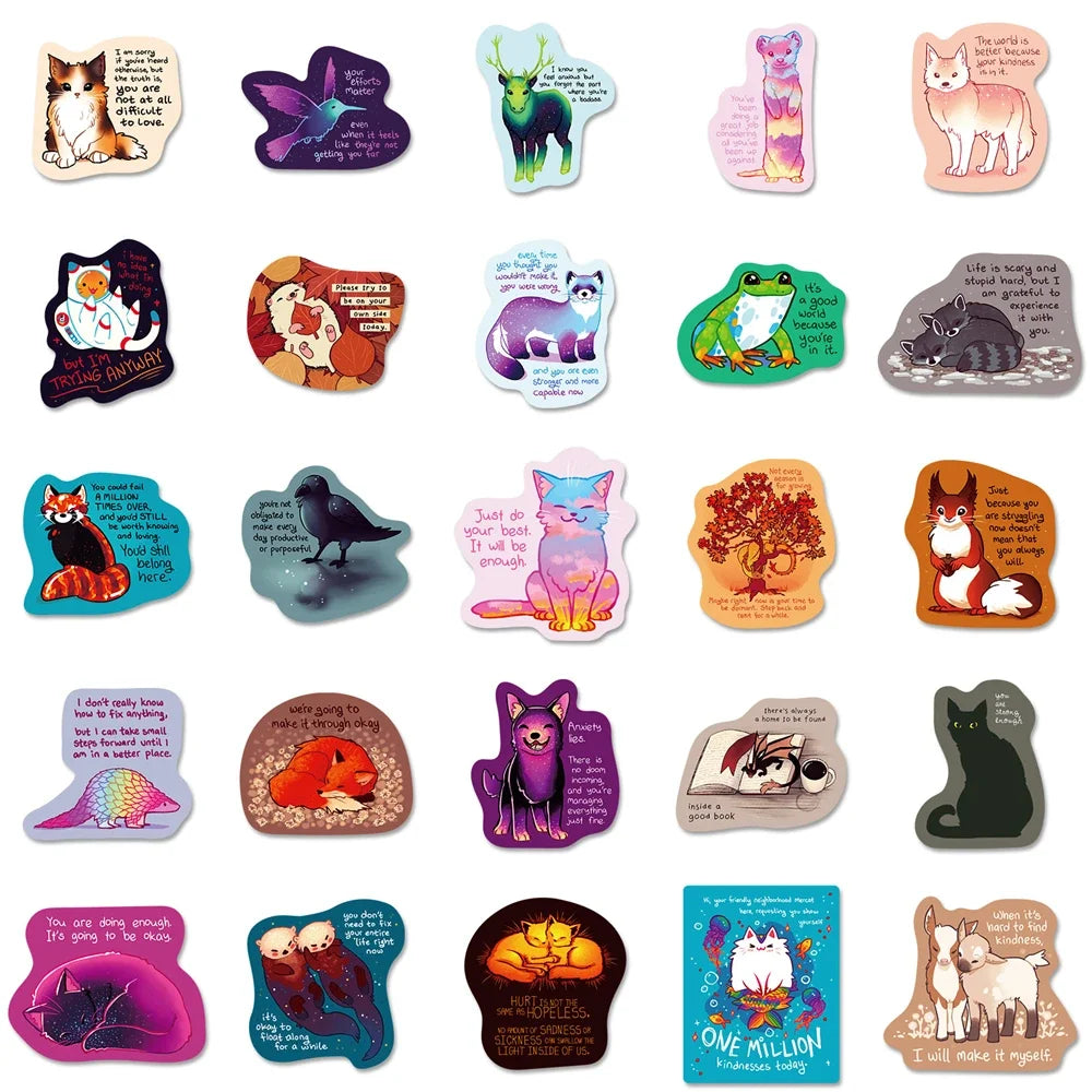 50PCS Cartoon Literary Healing Text Animal Creative Graffiti Sticker Bicycle Scooter DIY Laptop Guitar Computer