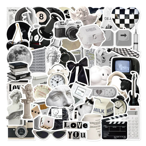 61PCS Cartoon Black and White Minimalist Style Graffiti Stickers Personalized DIY Creative Trend Decorative Decals Toys Skateboard Helmets Popular Fine Stickers