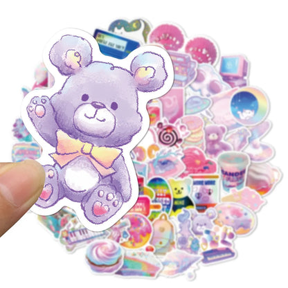 50PCS Laser Korean Cute Pink Purple Sticker Student Hand Account DIY Decorative Diary Suitcase Waterproof