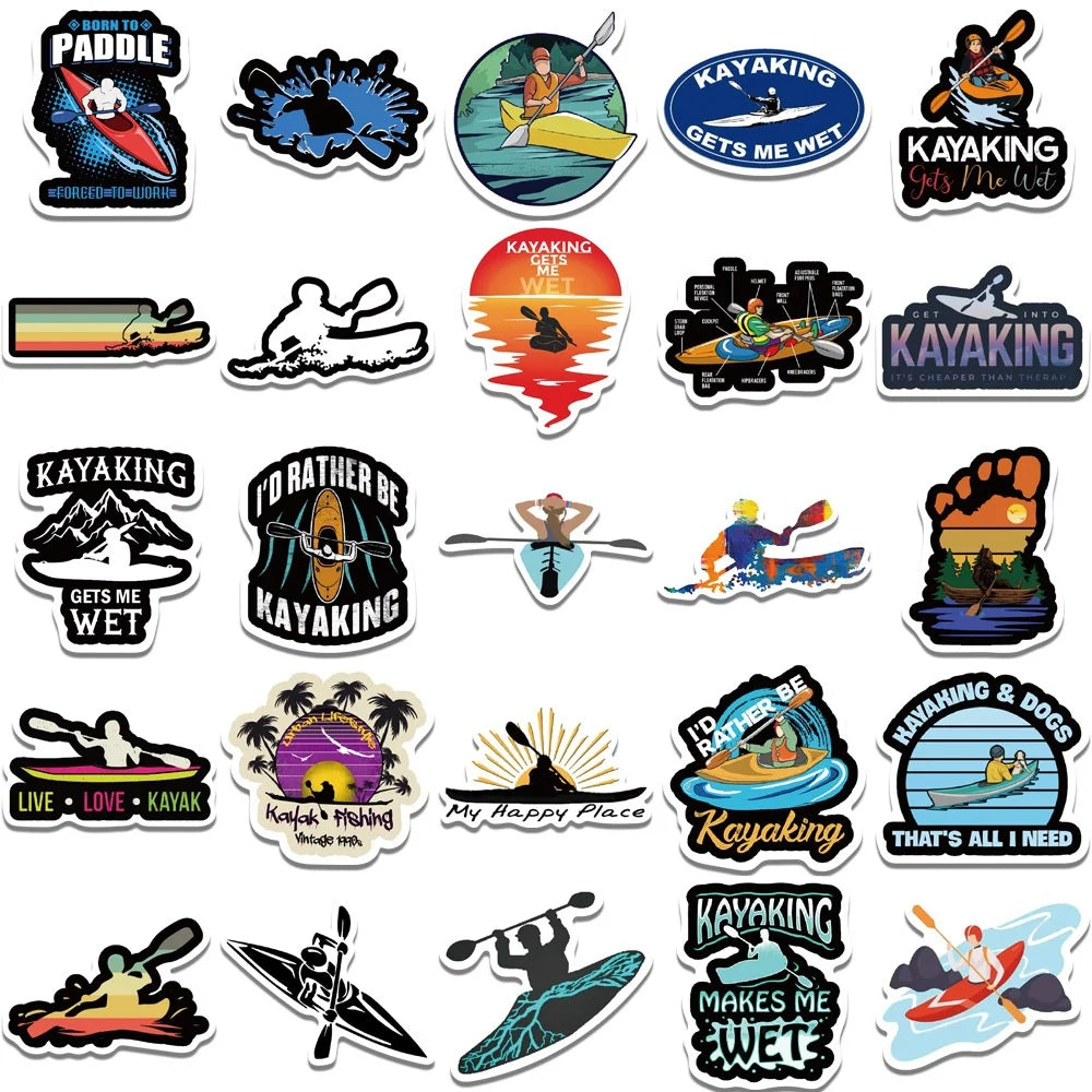 50PCS cartoon water kayak sports graffiti stickers, personalized, fashionable and creative DIY exquisite decorative stickers, luggage, laptops, ipads, guitars, helmets, cars, popular stickers, toys