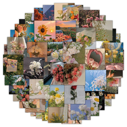 60PCS cartoon-style flower landscape girl heart graffiti stickers, personalized, fashionable and creative DIY exquisite decorative stickers, helmets, guitars, skateboards, water cups, refrigerators, popular sticker toys