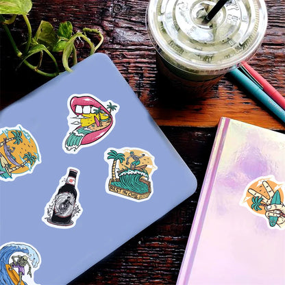 50PCS Surf Skull Summer Beach Personality Graffiti Sticker For Luggage Laptop iPad Guitar Skateboard Cup Sticker