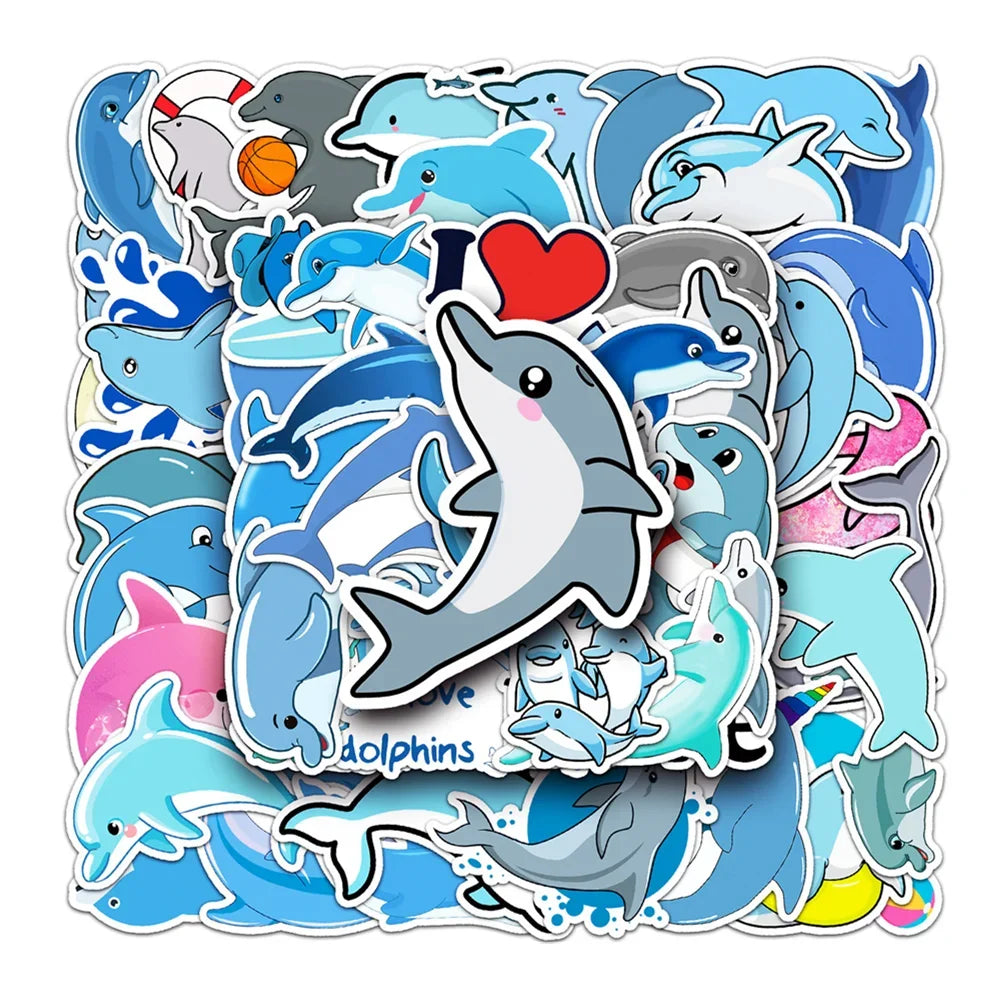 50PCS Cute Dolphin Cartoon Sticker Toy Luggage Laptop iPad Skateboard Phone DIY Water Cup Guitar Fridge Sticker