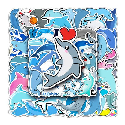 50PCS Cute Dolphin Cartoon Sticker Toy Luggage Laptop iPad Skateboard Phone DIY Water Cup Guitar Fridge Sticker