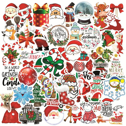 50 pieces of cartoon Christmas graffiti stickers, personalized, fashionable and creative decorated exquisite decal toys, refrigerators, skateboards, cups, helmets, guitars and popular stickers