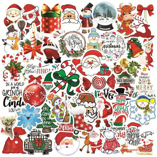 50 pieces of cartoon Christmas graffiti stickers, personalized, fashionable and creative decorated exquisite decal toys, refrigerators, skateboards, cups, helmets, guitars and popular stickers