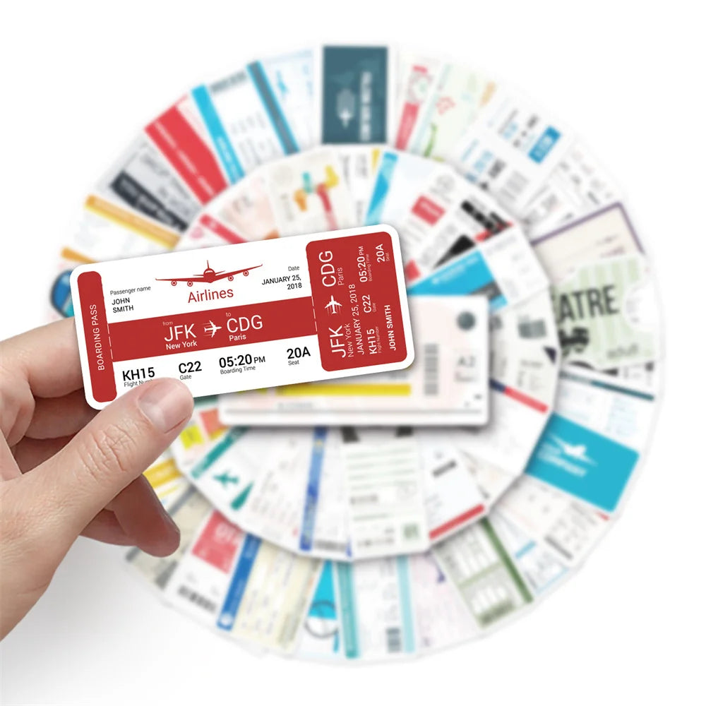 52PCS Ins Style Boarding Pass Graffiti Stickers Personalized Creative DIY Decorative Stickers Refrigerator Luggage Guitar Helmet Fashion Popular Exquisite Gift Decals Toys