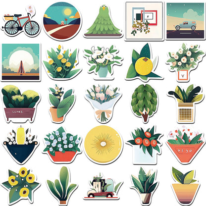 50PCS Cartoon Flat-Style Illustration Materials Doodle Stickers Exquisite Fashion Creative DIY Journal Decorative Decals Suitable for Phone Cases, Laptops, Skateboards, and Stationery Boxes
