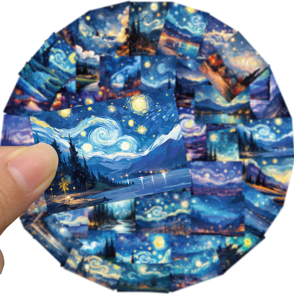 50PCS Starry Night Doodle Stickers, Swirling Van Gogh Inspired Cartoon Art Decals for Dreamers and Creative Souls50 PCS Starry Night Doodle Stickers, Swirling Van Gogh Inspired Cartoon Art Decals for Dreamers and Creative Souls