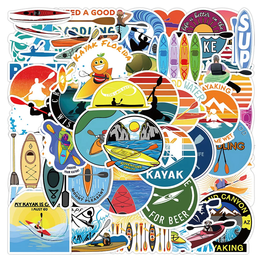 50PCS Cool Popular Cartoon Kayak Skateboard Guitar Decoration Graffiti DIY New Waterproof PVC Manual Sticker Toys