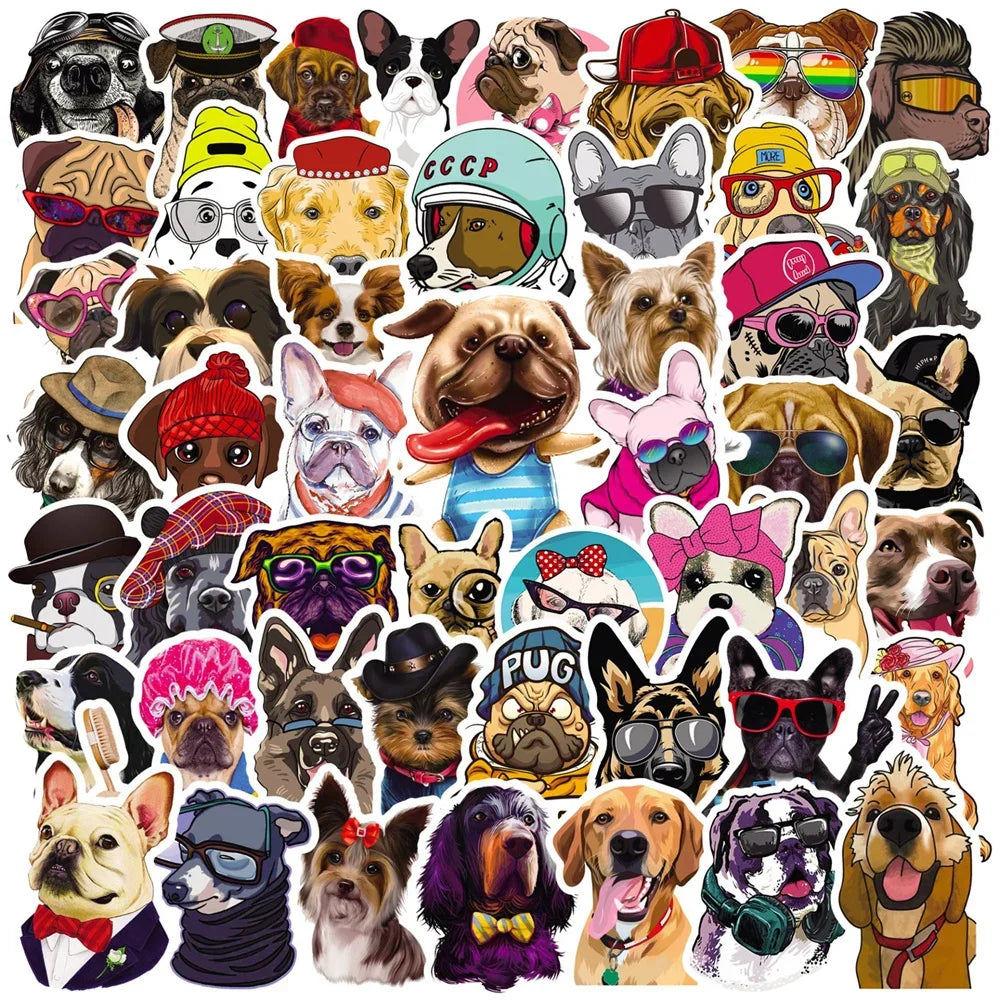 50PCS Dog Graffiti Waterproof Sticker Cartoon Cute Pet Creative Trend Personalized Decoration DIY Guitar Suitcase