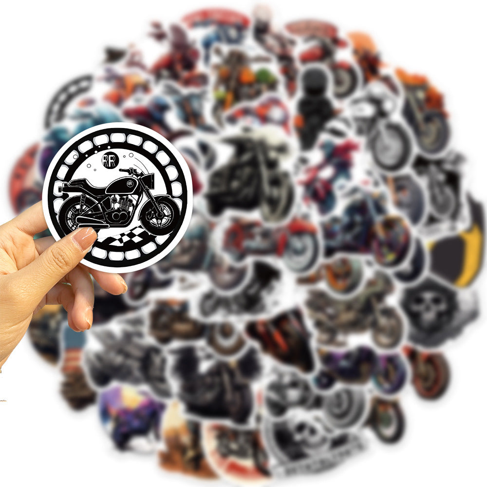 50PCS Motorcycle Doodle Stickers, Cartoon Bike Vinyl Decals for Helmets, Laptops, and Rider Culture Enthusiasts
