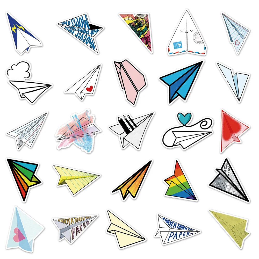 50PCS Paper Airplane Cartoon Personality Creative Graffiti Sticker   Suitcase Guitar Computer Waterproof Sticker