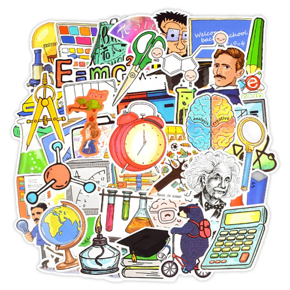 50 pieces of cartoon experimental science education graffiti stickers, personalized DIY luggage, laptop, Ipad, phone case, car sticker toys