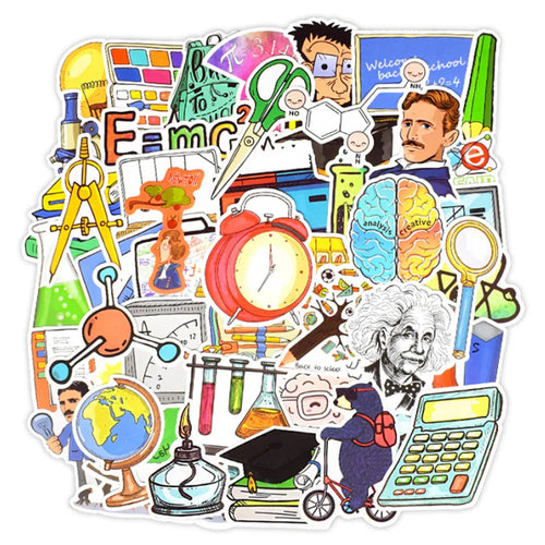 50 pieces of cartoon experimental science education graffiti stickers, personalized DIY luggage, laptop, Ipad, phone case, car sticker toys