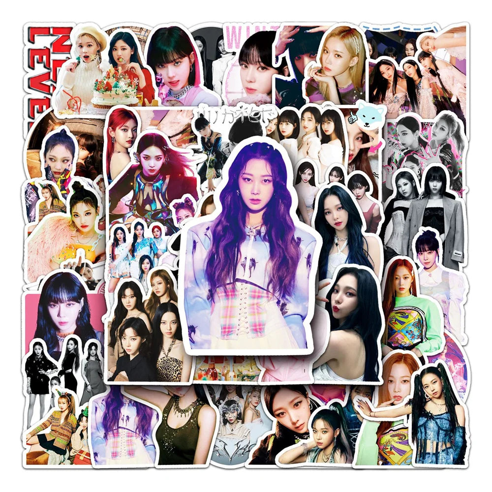 50PCS Aespa Idol Graffiti Waterproof Sticker Creative Decoration Refrigerator Skateboard Water Cup Helmet Guitar