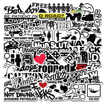 50PCS Cartoon JDM Text Trend Creative Graffiti Sticker Bike Skateboard Car Helmet Laptop Computer