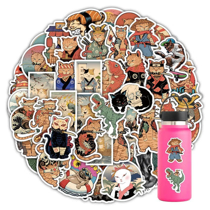 50 pieces of cartoon, anime, samurai cat graffiti stickers, personalized, fashionable and creative DIY decorative stickers, guitar, computer, skateboard, helmet, popular decal toys