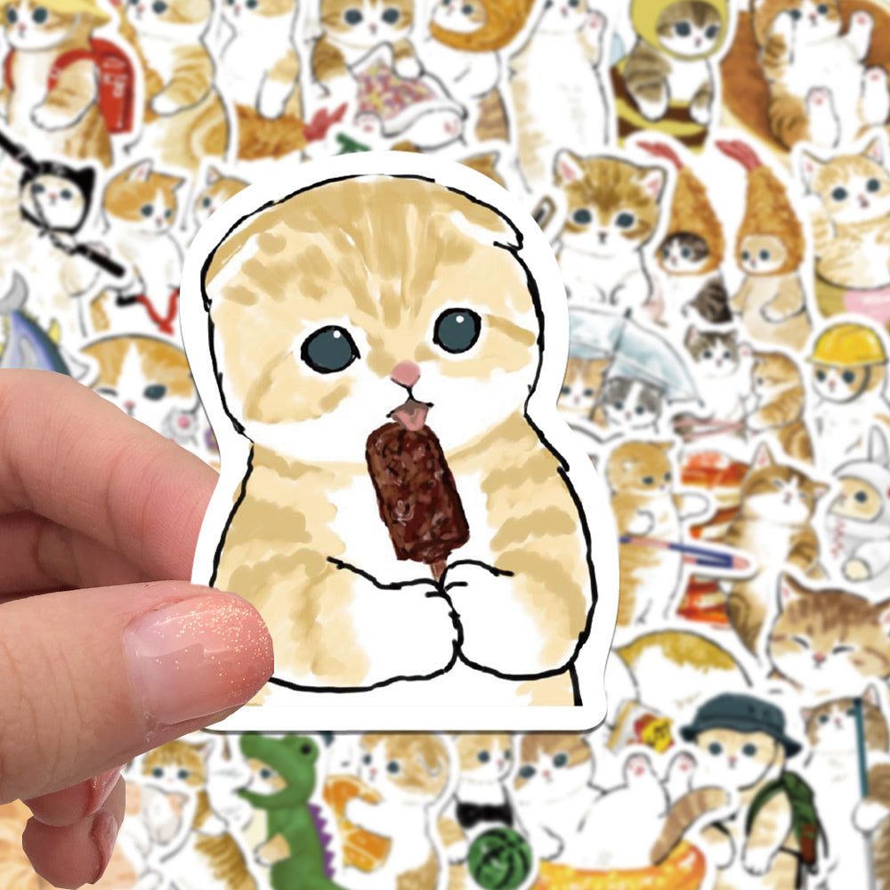64PCS Hand Drawn Yellow Cat Stickers - Cute Kitten Decals for Laptops, Water Bottles, Planners & Cat Lover Gifts