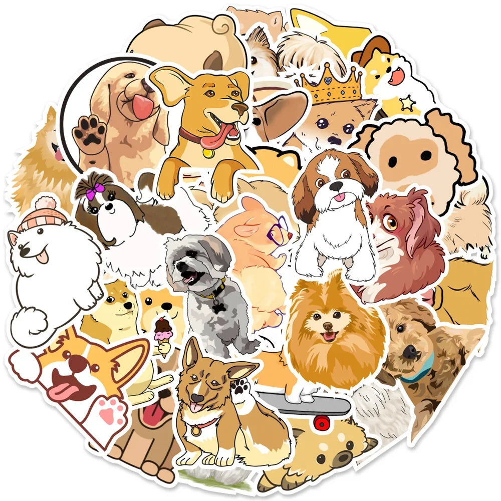 50pcs Cute Pomeranian Shiba Inu Golden Retriever Dog Mixed Cartoon Sticker For IPad Toys Skateboard Refrigerator