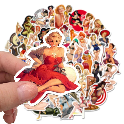 50PCS Cartoon Pin Up Girl Sexy Girl Series Stickers  Luggage Laptop IPad Phone Case Journal Waterproof Stickers