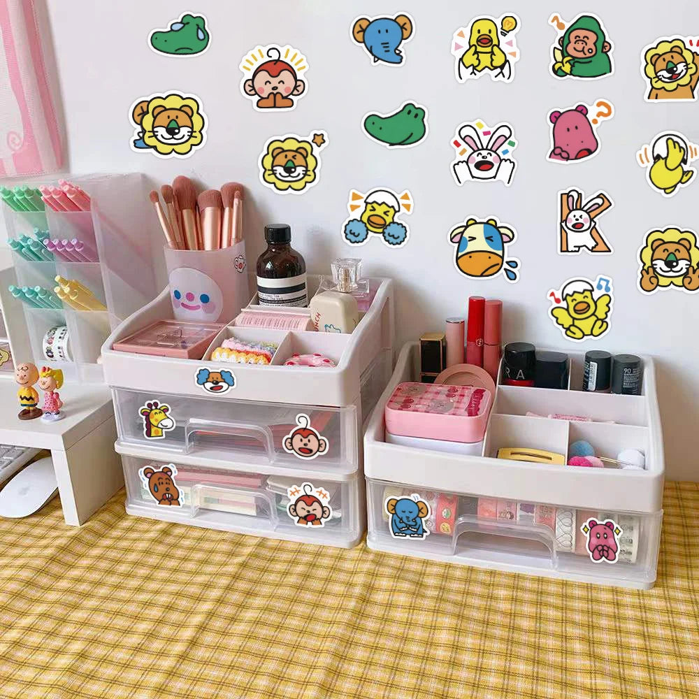 50 pieces of cartoon happy animal cookie graffiti stickers, giraffe, lion, monkey personalized creative, fashionable and trendy DIY decorative decal cups, helmets, skateboards and popular toy stickers