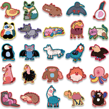 50PCS Cartoon Cute Animal Doodle Stickers Exquisite, Fashionable, Creative DIY Journal Decorations Suitable for Skateboards, Guitars, Laptops, Helmets, and Stationery Boxes