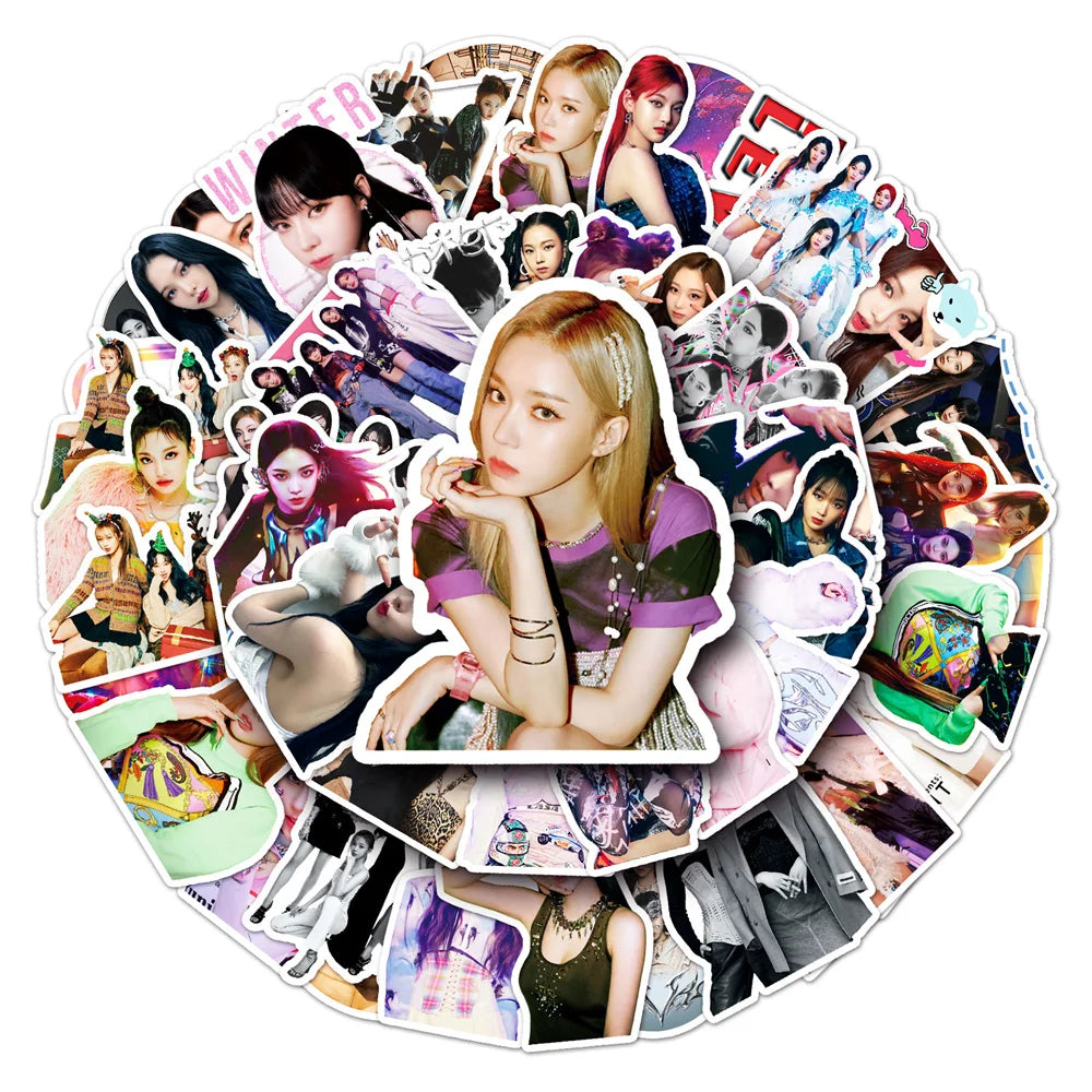 50PCS Aespa Idol Graffiti Waterproof Sticker Creative Decoration Refrigerator Skateboard Water Cup Helmet Guitar