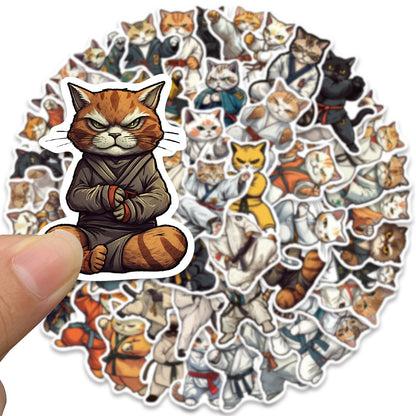 50PCS Samurai Cat Doodle Stickers, Cute Warrior Kitty Cartoon Decals for Kawaii Lovers and Japanese Culture Fans
