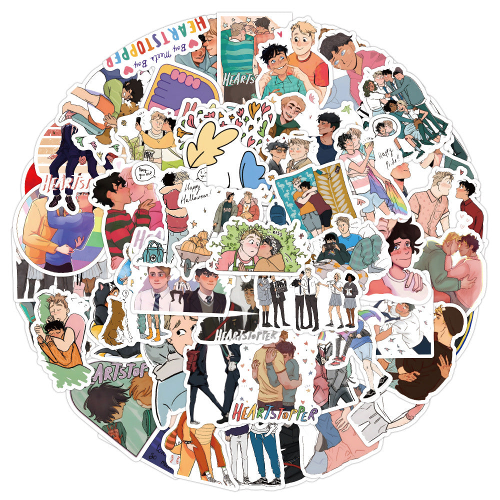 50PCS Heartstopper Inspired Stickers - LGBTQ+ Anime Decals for Journals, Laptops, Water Bottles & Pride Theme Gifts