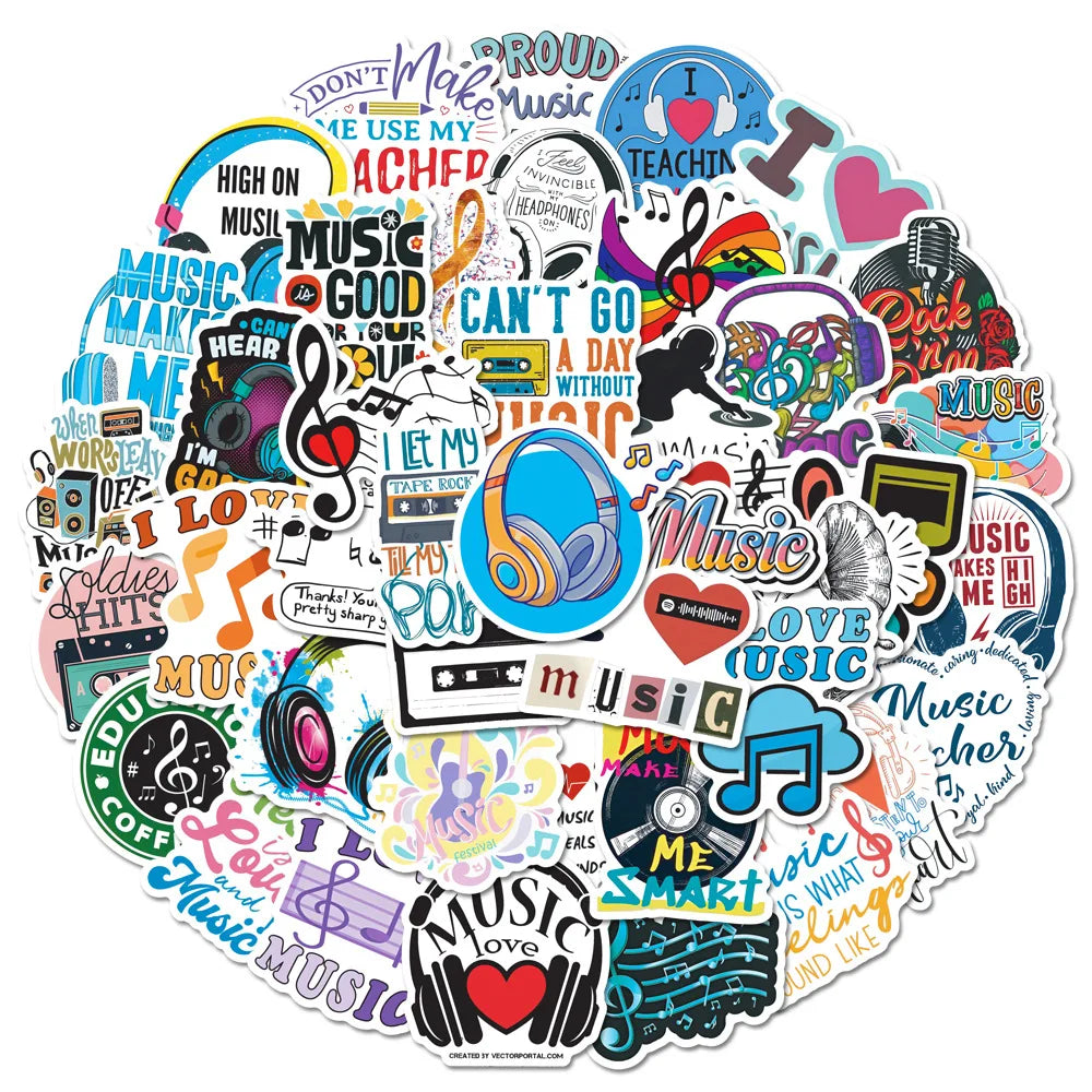 50PCS Popular Inspirational Music Sticker Pack Skateboard Guitar Decoration DIY Laptop Waterproof Cartoon Decal